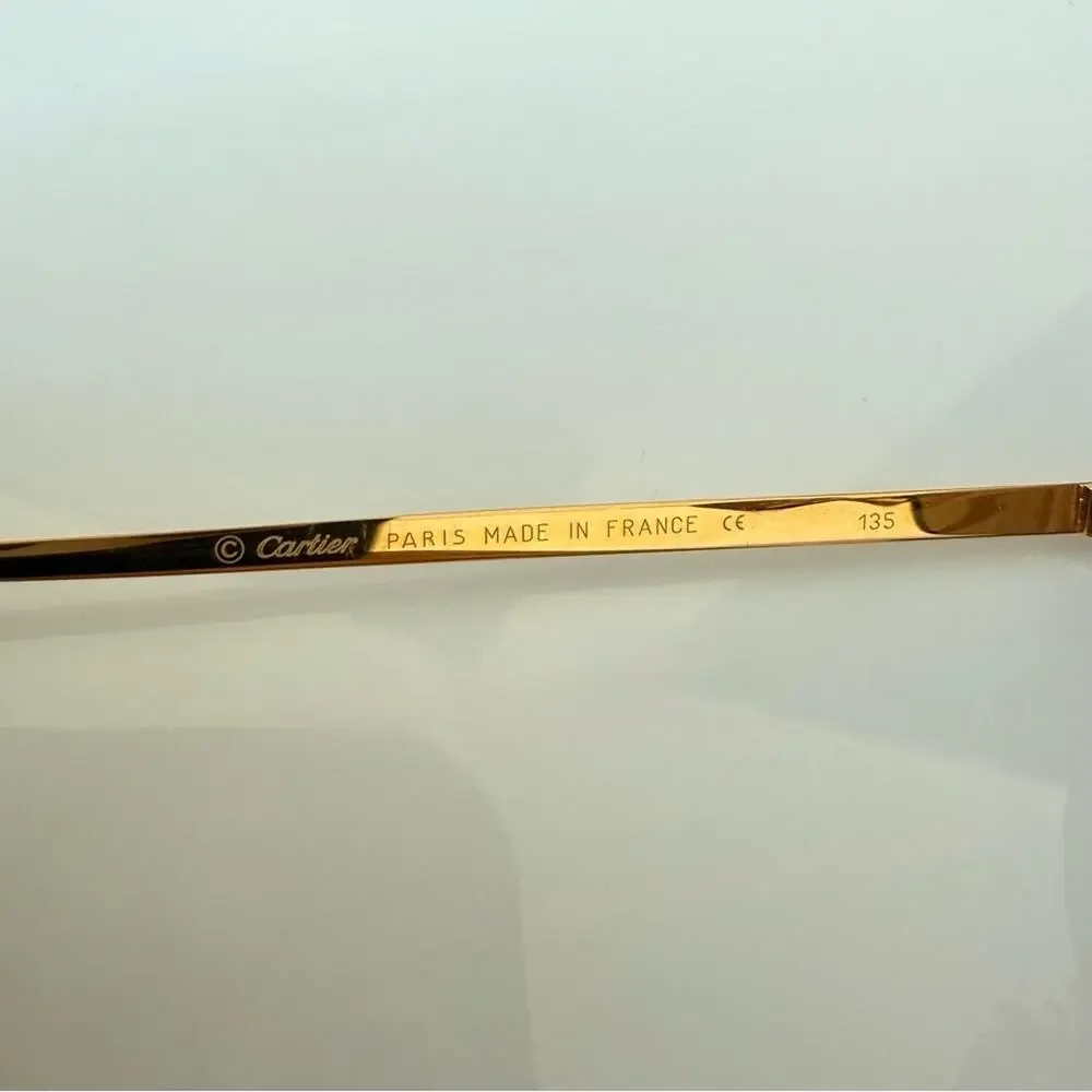 CARTIER Oval Rimless Sunglasses Brown  Gold Frame Authentic Vintage